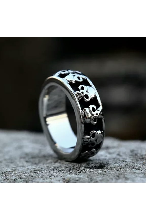Gothic Circle Skull Band Ring Stainless Steel Men Women Skull Wedding Band Ring-13