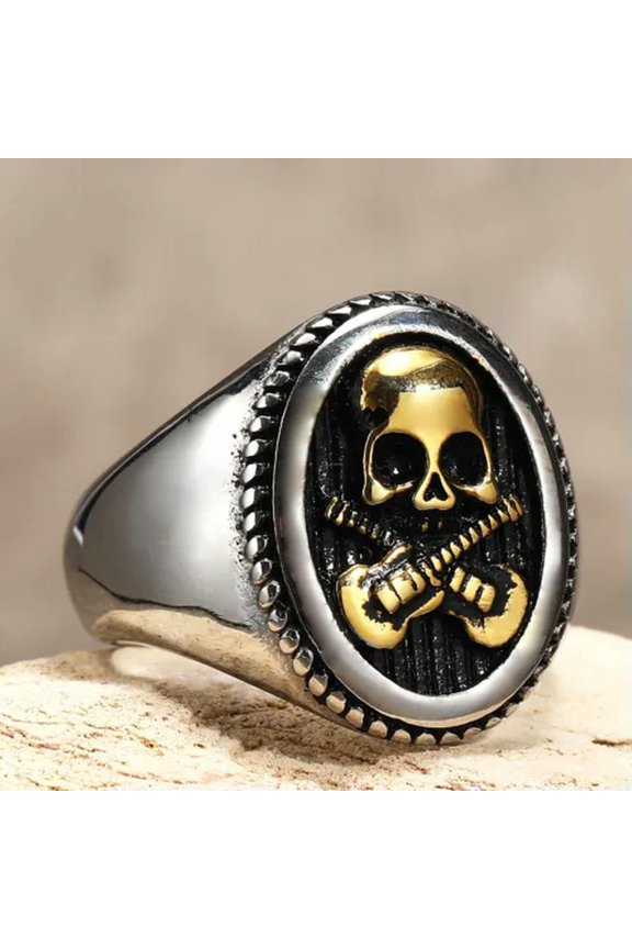 Gothic Cross Guitar Musical Skull Ring Stainless Steel Rock Soul Biker Punk Ring-12