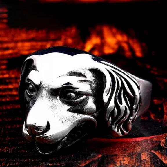 K-KED Gothic Dog Head Ring Stainless Steel Men's Biker Punk Ring Party Delicate Jewelry Ring-8