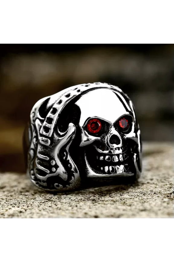 Gothic Guitar Musical Note Skull Ring Stainless Steel Rock Soul Skull Biker Ring-12