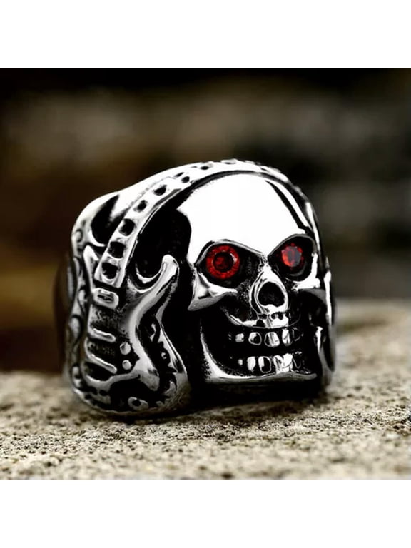 Gothic Guitar Musical Note Skull Ring Stainless Steel Rock Soul Skull Biker Ring-9