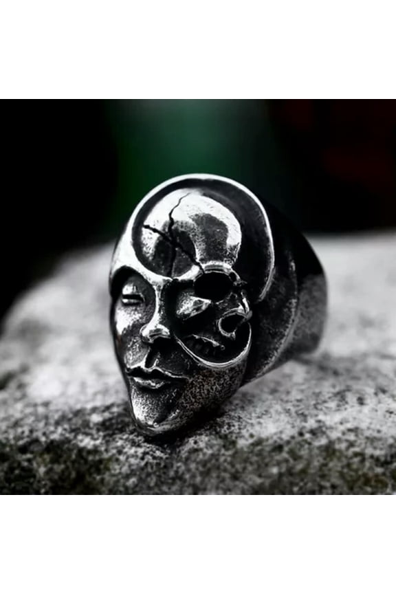 Gothic Human Skull Double Face Ring Stainless Steel Men's Hiphop Biker Punk Ring-7
