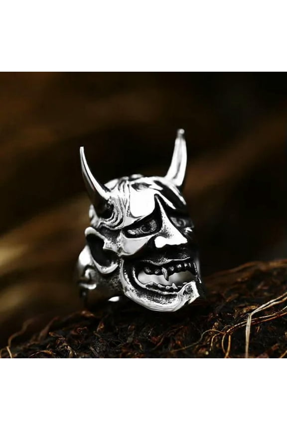 Gothic Japanese Tribal Horns Skull Ring Stainless Steel Biker Delicate Jewelry Punk Ring-10