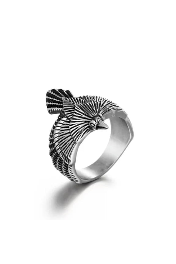 Gothic Men's Eagle Hawk Wedding Ring Stainless Steel Flying Eagle Army Punk Ring-9
