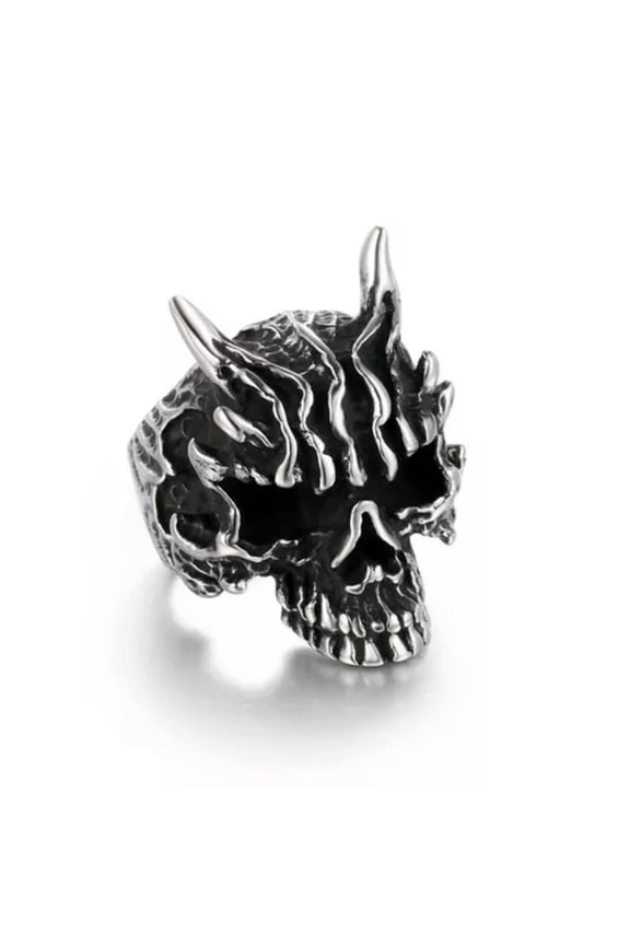 Gothic Men's Rings Dragon Face Skull Stainless Steel Dragon Horn Ring Biker Punk-7