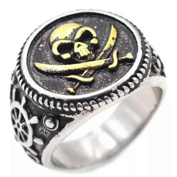 K-KED Gothic Mens Stainless Steel Gold Biker Pirate Skull Ring Size 6-15-15-Gold