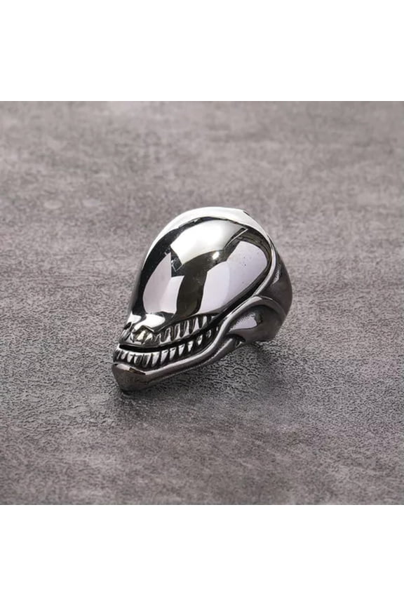 Gothic Openable Alien Skull Ring Stainless Steel Men's Skeleton Biker Punk Ring-10-Silver with Silver Top