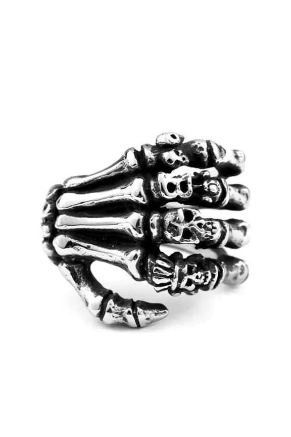 Gothic Punk Skull Hand Ring Stainless Steel Men's Skeleton Cool Biker Rock Ring-7