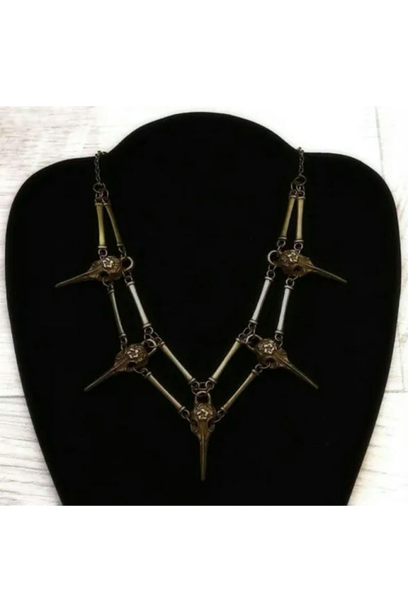 Gothic Skull Birds Pendant Choker Necklace for Men Women Wizard Jewellery-Bronze Raven Head Flower