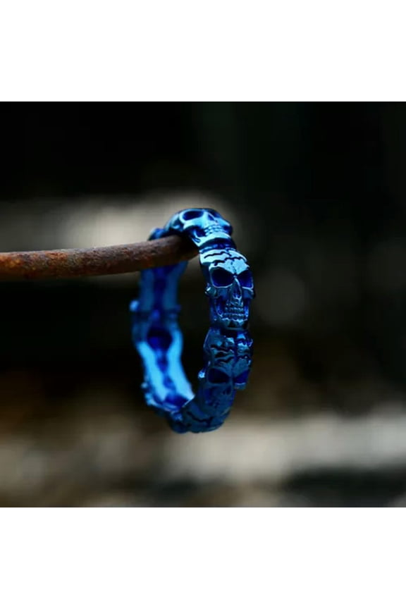 Gothic Skull Circle Wedding Band for Men Women Stainless Steel Vintage Punk Ring-14-Blue