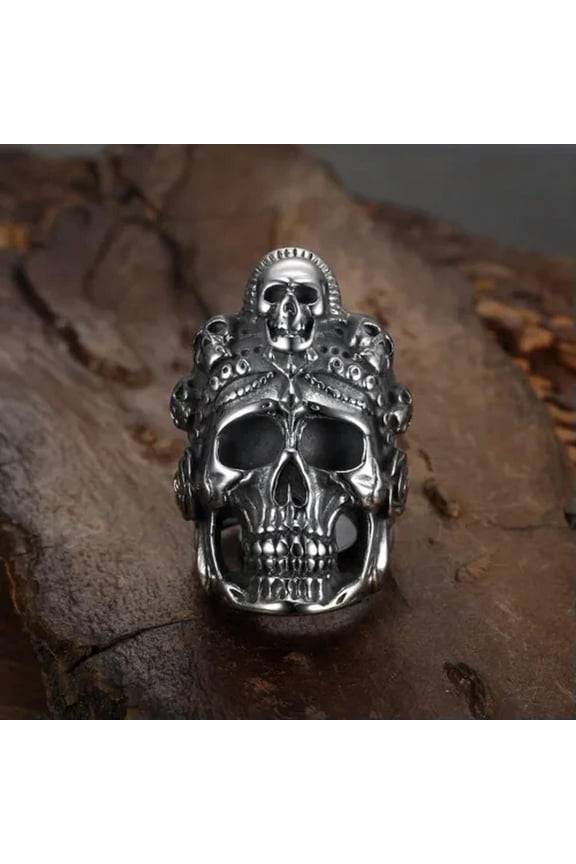 Gothic Skull Crown Skull King Ring Stainless Steel Men's Biker Punk Skull Ring-8