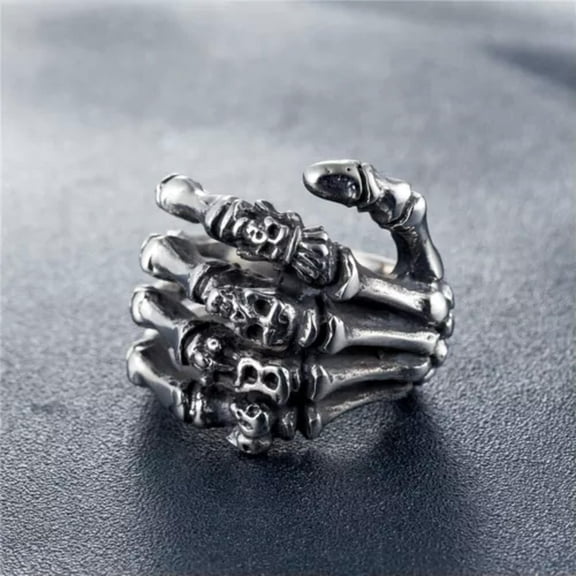 K-KED Gothic Skull Hand Bone Finger Ghost Hand Ring Stainless Steel Unisex Punk Ring-9