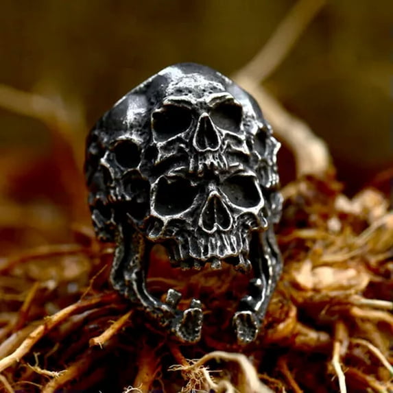 K-KED Gothic Skull Head Ring Stainless Steel Skull Ring Punk Vintage Men's Biker Ring-13