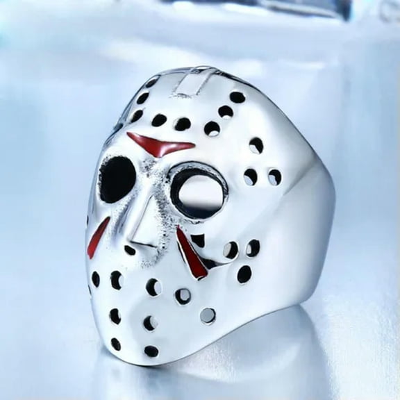 K-KED Gothic Skull Jason's Mask Ring Stainless Steel Men's Ninja Mask Biker Punk Ring-10
