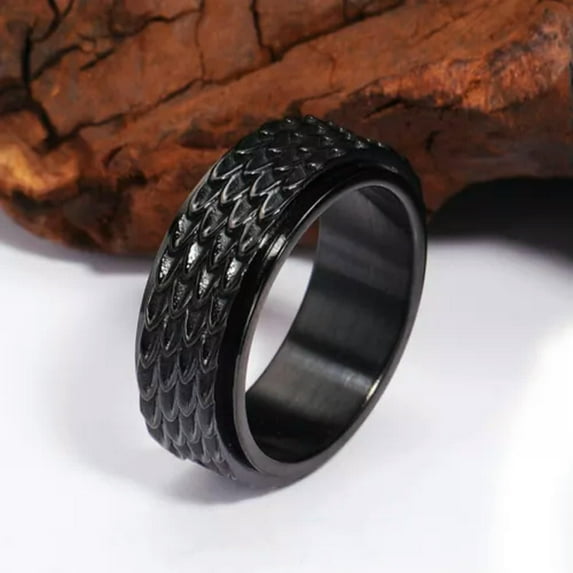 K-KED Gothic Snake Dragon Scale Spinning Band Stainless Steel Men Women Fashion Ring-7-Black