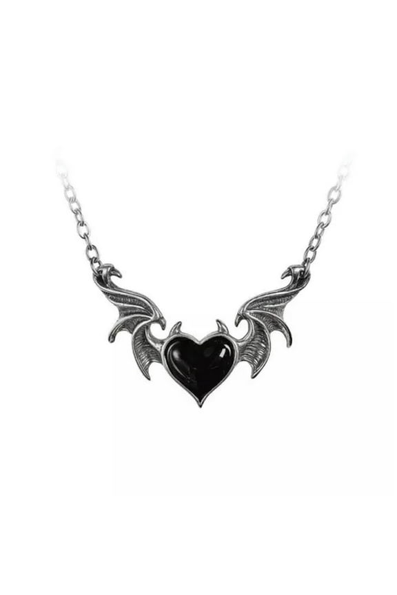Gothic Vampire Black Bat Pendant Necklace for Men Women Hip Hop Punk Jewelry-18# Black Heart Demon wings