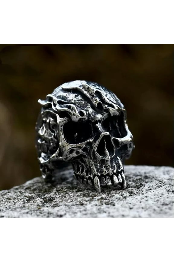 Gothic Vampire Skull Ring Stainless Steel Men's Skeleton Delicate Jewelry Biker Punk Ring-8
