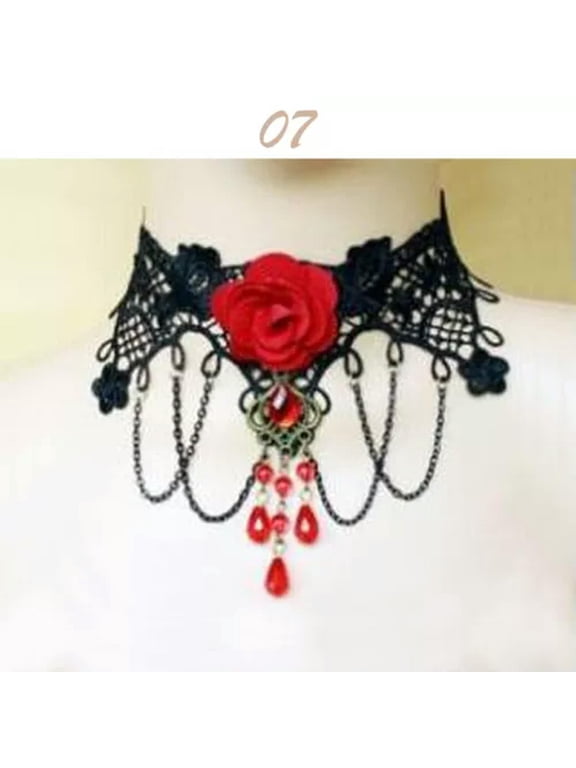 Gothic Vintage Black Choker Collar Crystal Pendant Necklace Chain Women Jewelry-07