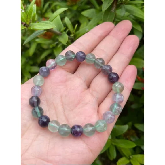 K-KED Grade A++ Fluorite Crystal Bead Bracelet 8mm, Genuine Fluorite Gemstone Bracelet
