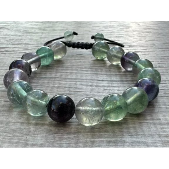 K-KED Grade A++ Gemstone Bead Adjustable Bracelet 10mm, Genuine Crystals Bracelets-Rainbow Fluorite