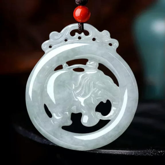 K-KED Grade Natural A Jade Jadeite Lucky Men Women Elephant Circle Pendant-default