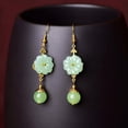 thumbnail image 1 of K-KED Green Jade Flower Earrings Natural 925 Silver Women Real Jewelry, 1 of 5