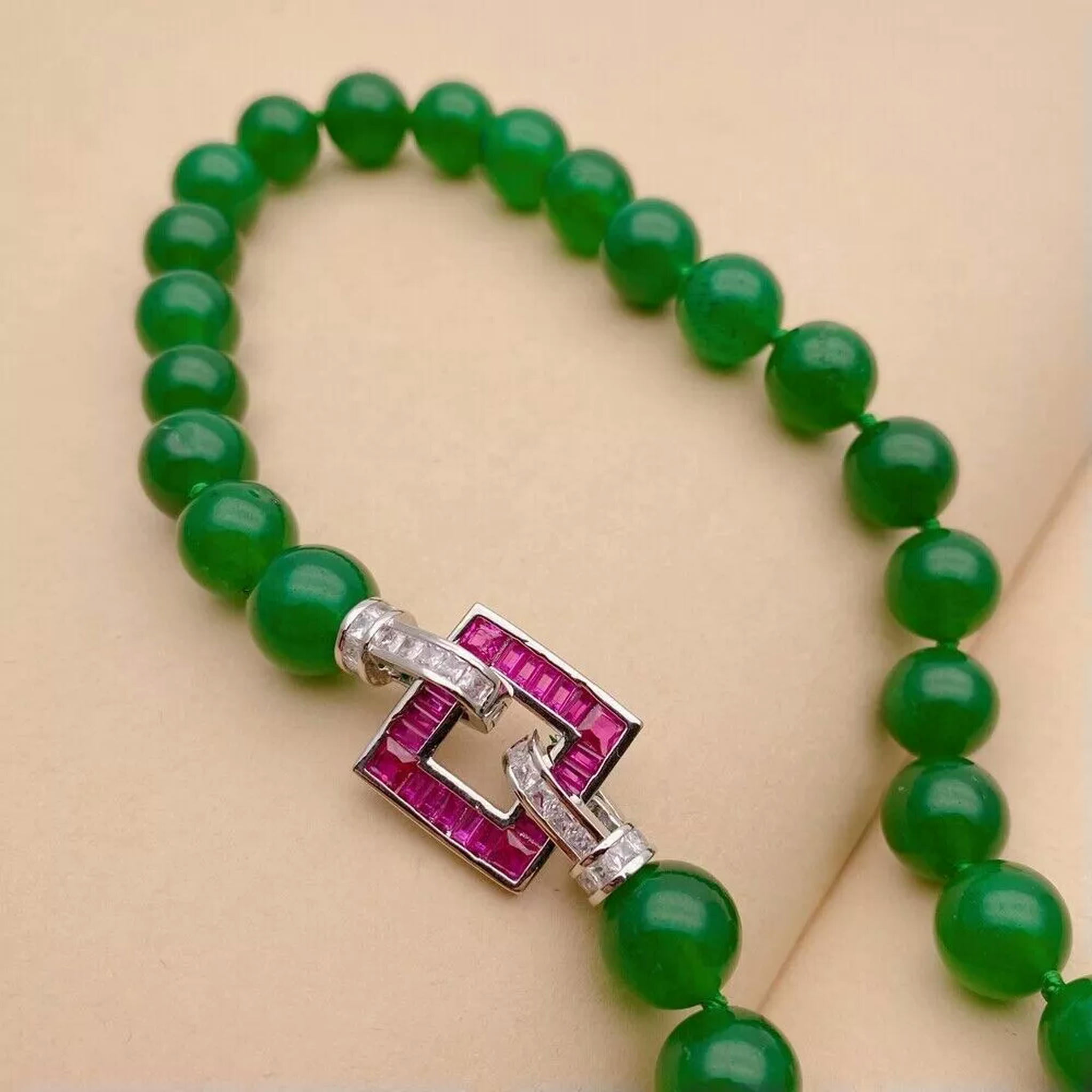 K-KED Green Jade Necklace Fuchsia Cz Pave Clasp Delicate Jewelry Gifts Women Men Delicate Jewelry Gift