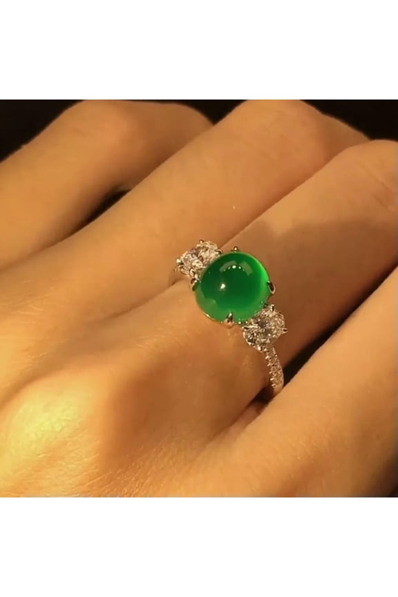 Green Jade Ring Natural Delicate Jewelry Vintage Adjustable Rings 925 Silver Women