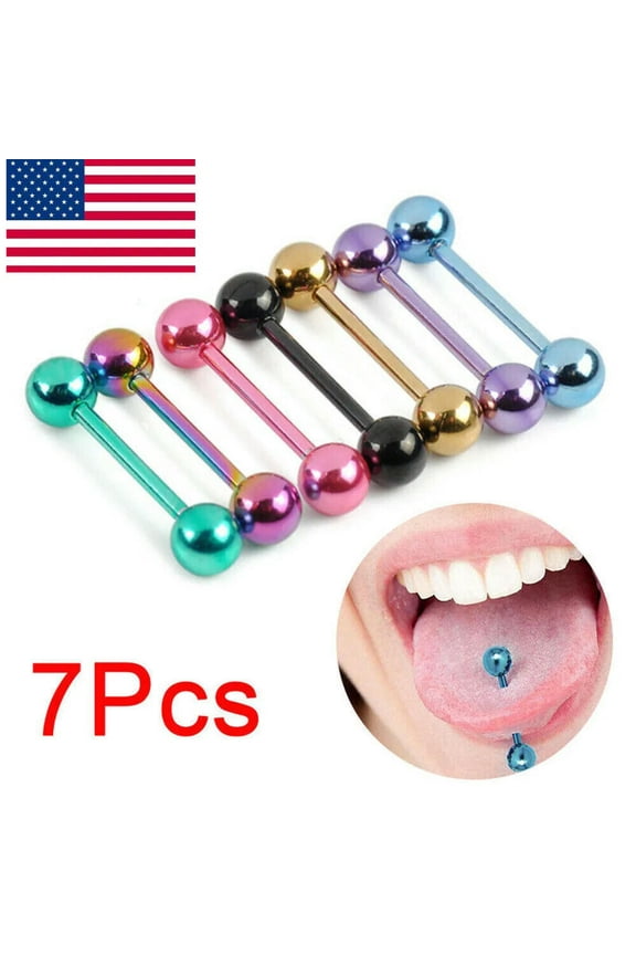 7Pcs Stainless Steel Ball Barbell Tongue Rings Nipple Piercing Body Delicate Jewelry New
