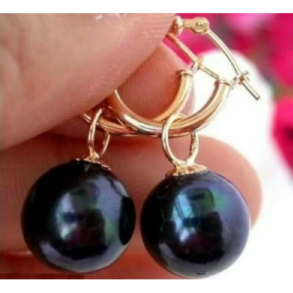 K-KED HOT PERFECT ROND 10-11MM TAHITIAN BLACK PEARL EARRING 14K SOLID GOLD