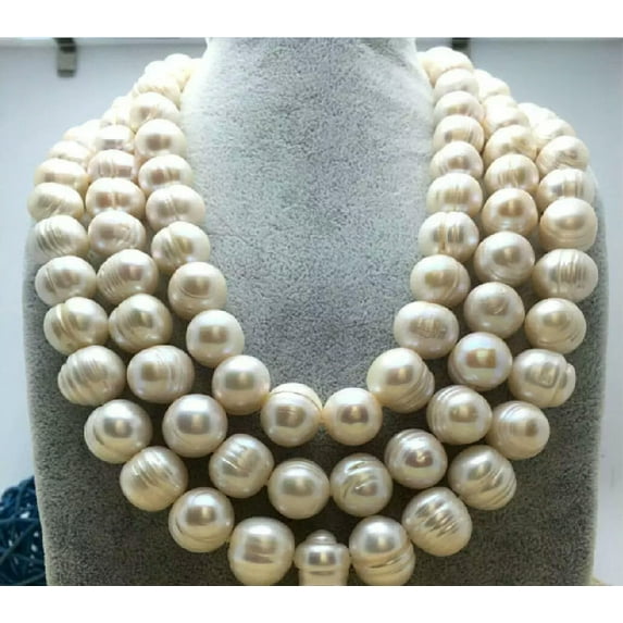 K-KED HUGE 12-13MM NATURAL SOUTH SEA GENUINE WHITE PEARL NECKLACE 50" 14K GOLD CLASP
