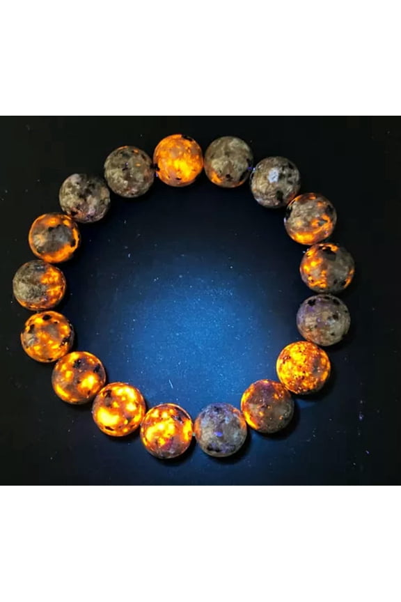 Halloween Bracelet Natural 12mm Yooperlite Bracelet UV Reactive Stone Bracelet-8 in