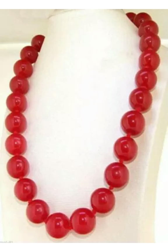 Handmade 12/14mm Natural Red Jade Gemstone Round Beads Necklace 18" AAA-14 mm