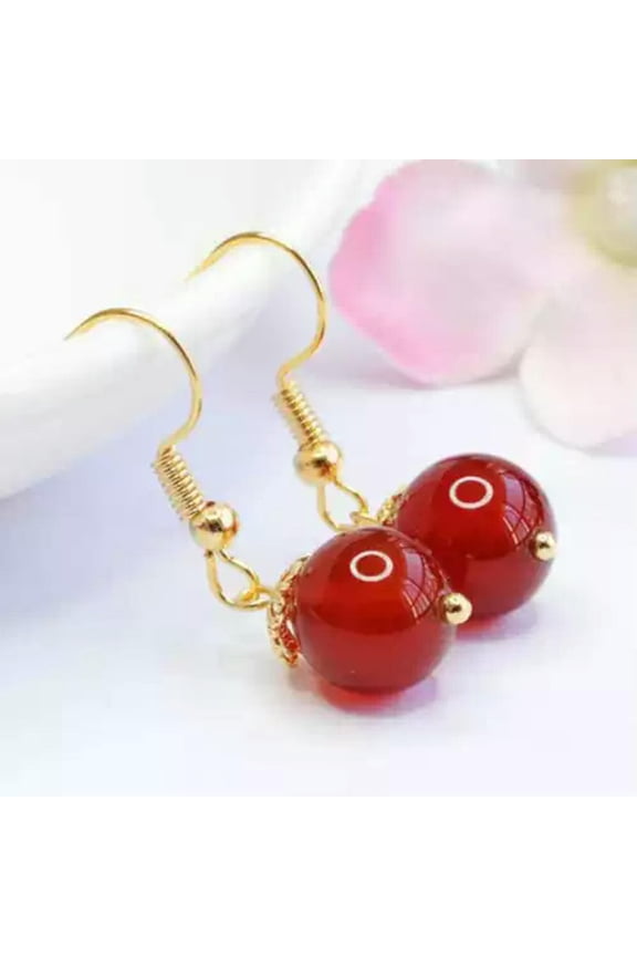Handmade 12MM Natural Red Agate round gemstone Beads Earrings Hook Party Women