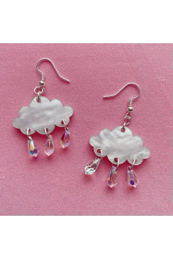 Handmade Acrylic Rain Cloud Tassel Earrings Good Plated Women Delicate Jewelry Party Gift-2#Silver Rain Cloud Earrings