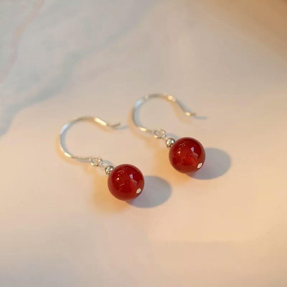 K-KED Handmade Carnelian Crystal Healing Gemstone Chakra 10mm Beads Hook Earrings