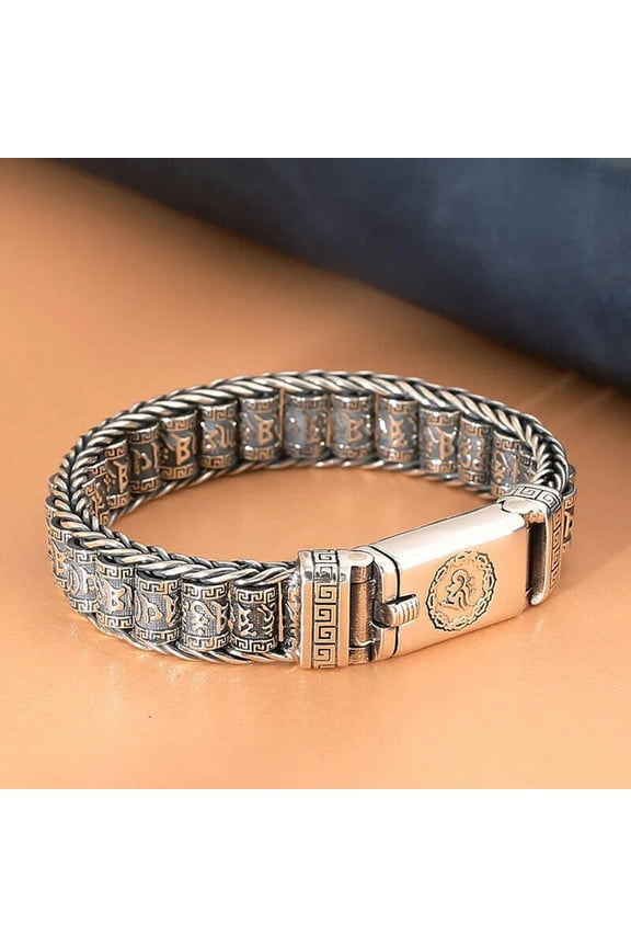 Handmade Creative Lucky Buddhist Scripture Bracelets Men Turn Beads Accessories-E001-20cm