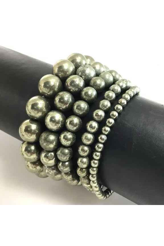 Handmade Gems Bracelet Pyrite Stretch Healing Round Bead 6mm 8mm 10mm 12mm-6mm