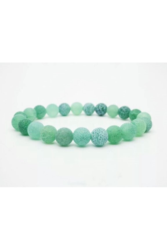 Handmade Women 8mm Green Frosted Cracked Agate Chakra Bracelet Stone Reiki Gift