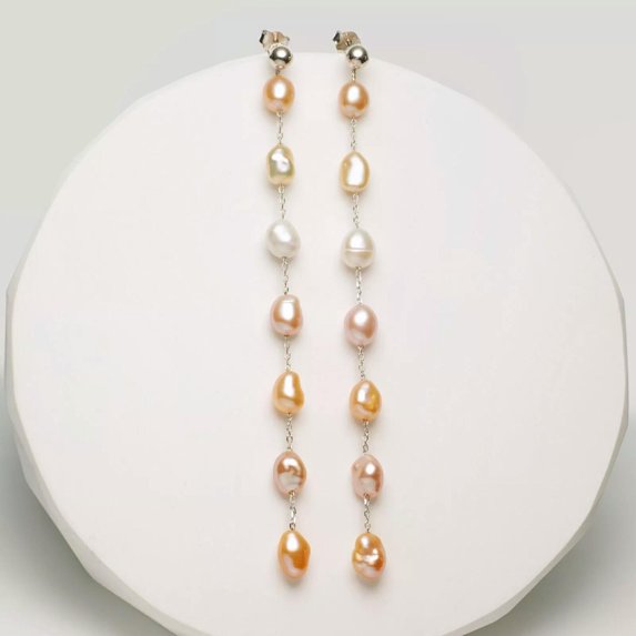 K-KED Handmade!multiple Multicolor Baroque Keshi Pearl Long Dangle Earrings,3.5"