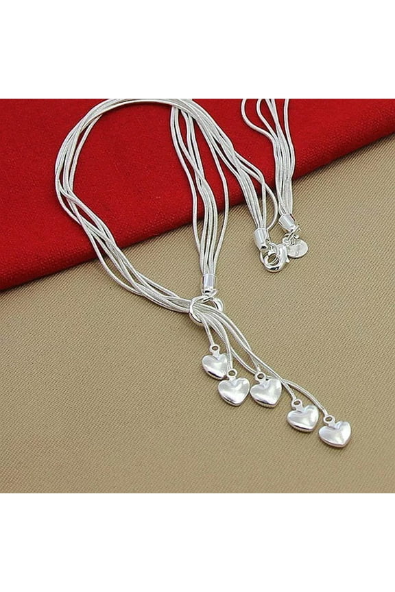 Heartfelt Adornments 925 Sterling Silver Five Hearts Necklaces Chain Jewelry