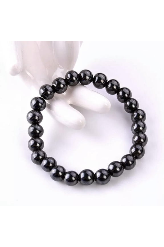 Hematite Natural Stone Stretch Bracelet 8mm Black Beads Relief Therapy