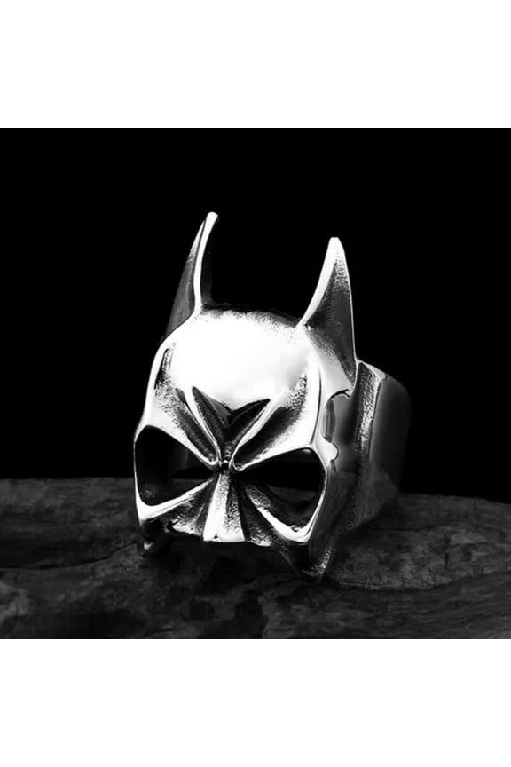 Hero Mask Rings for Men Stainless Steel Bat Mask Helmet Ring Vintage Punk Ring-9