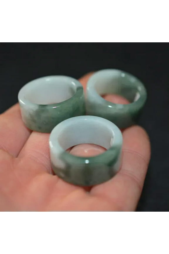 High Quality Certified Burma Jade Rings Jadeite Rings Grade A Ring Half Oil Cyan