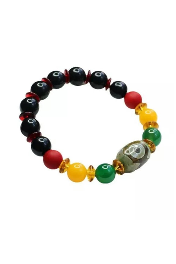 High Quality Tibetan Agate Multicolor *3 Eyes * Dzi Beads Bracelet 7.5"