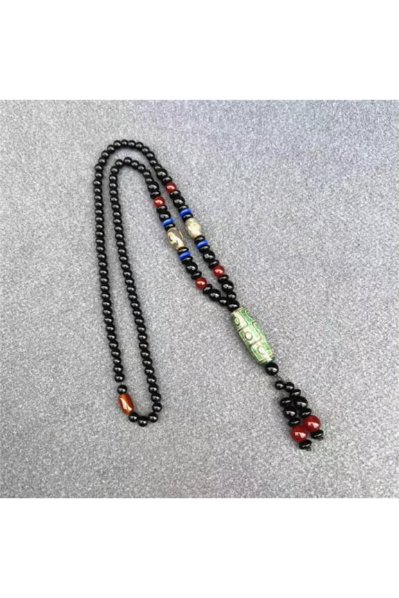 High Quality Tibetan Multicolor *9 Eyes * Dzi Beads 30x15mm Agate Necklace-Green