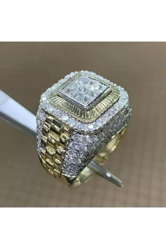Hip Hop Men's Gold Plated Ring Rhinestone Delicate Jewelry Wedding Party Rings Gift #7-12-01#-13