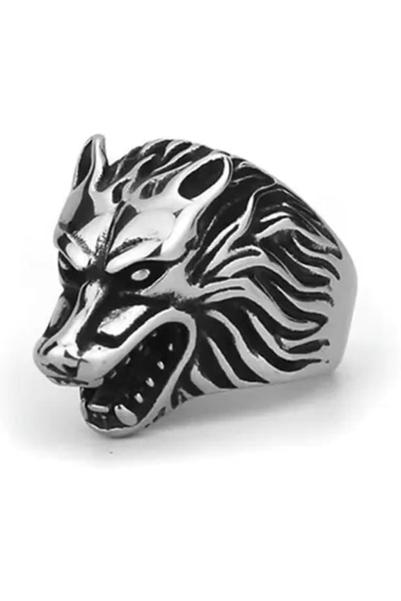 Hip-hop Men's Fashion Vintage Viking Wolf Head Stainless Steel Rings Size 7-13-9