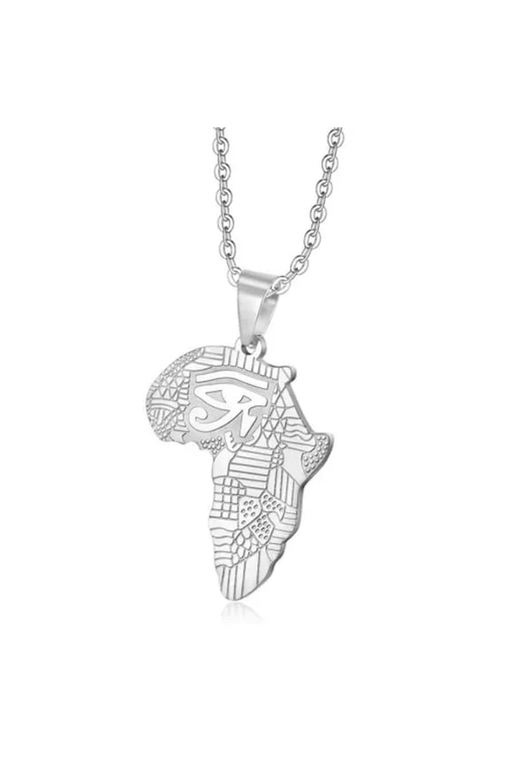 Hip-hop Personalized African Map Pendant Stainless Steel Men's Necklace Chain-Silver