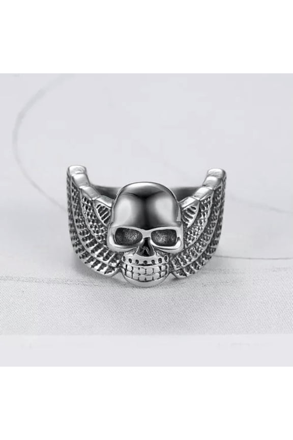 Hiphop Delicate Jewelry Vintage Angel Wing Stainless Steel Skull Shaped Rings Sizes 7-13-8